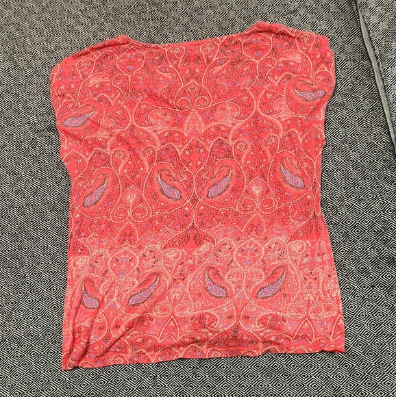 Lucky Brand Size M Red Paisley Floral Tie Front Notched V-Neck Knit Top - Picture 2 of 3